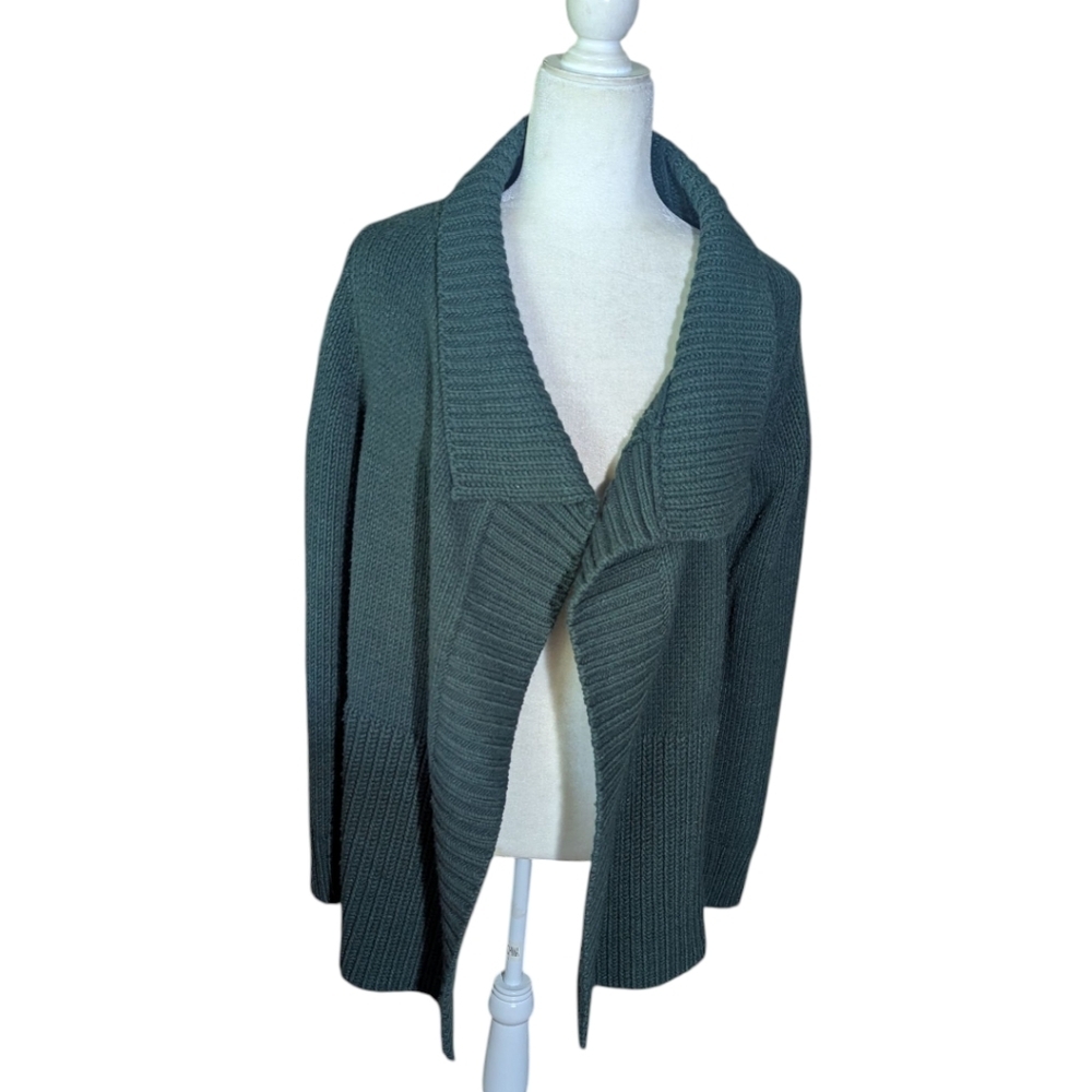 Chunky Green Cardigan Warm Cozy Spruce Green Open Front Waterfall Sweater Sz M/L - Picture 6 of 9